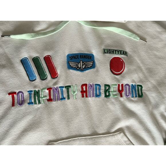 Disney Pixar Buzz Lightyear Hoodie - Small Cream, Embroidered Colorful Stripe - Picture 9 of 13